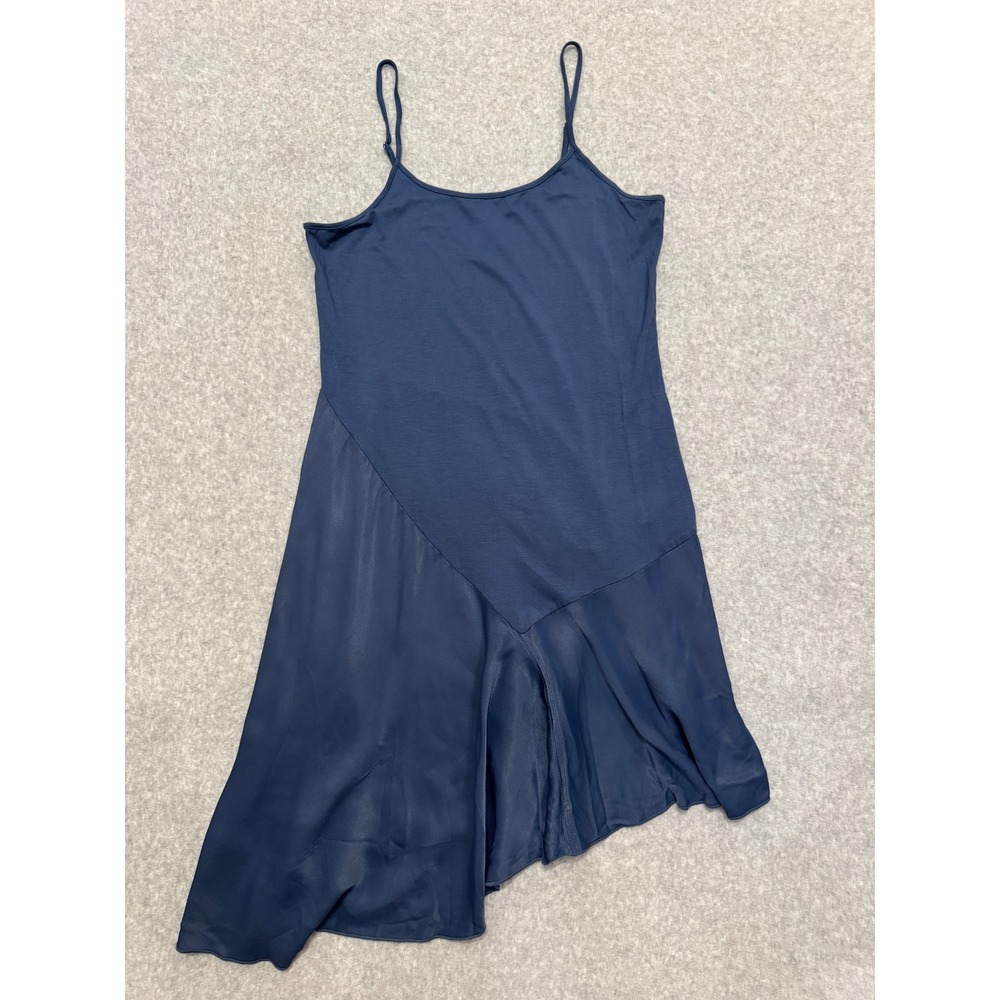 Anthropologie Navy Blue Mixed Media Asymmetrical Midi Slip Dress Size M